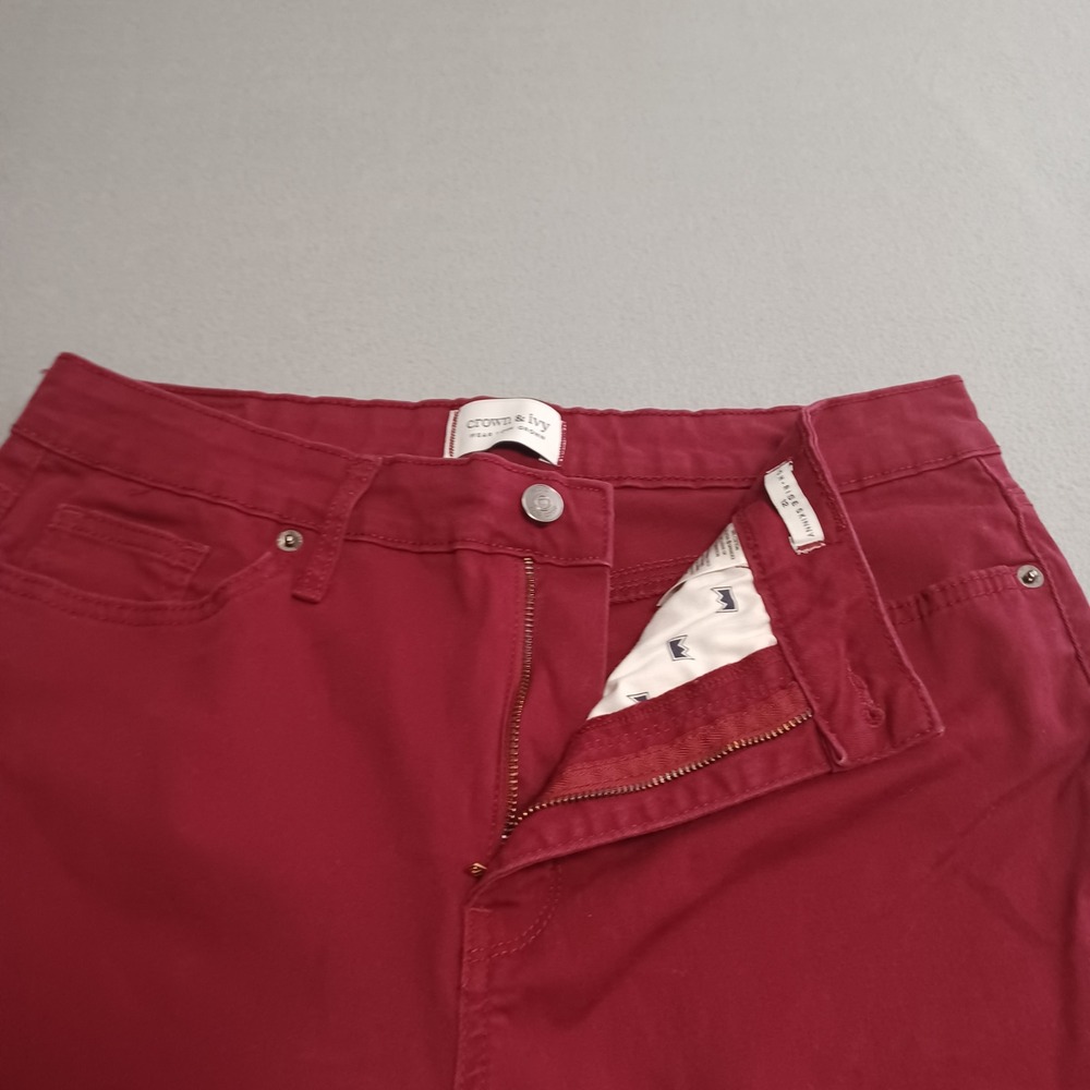 Crown & Ivy Pants Womens 12 Red High-Rise Skinny Stretch Cotton Lycra Casual - Picture 9 of 13